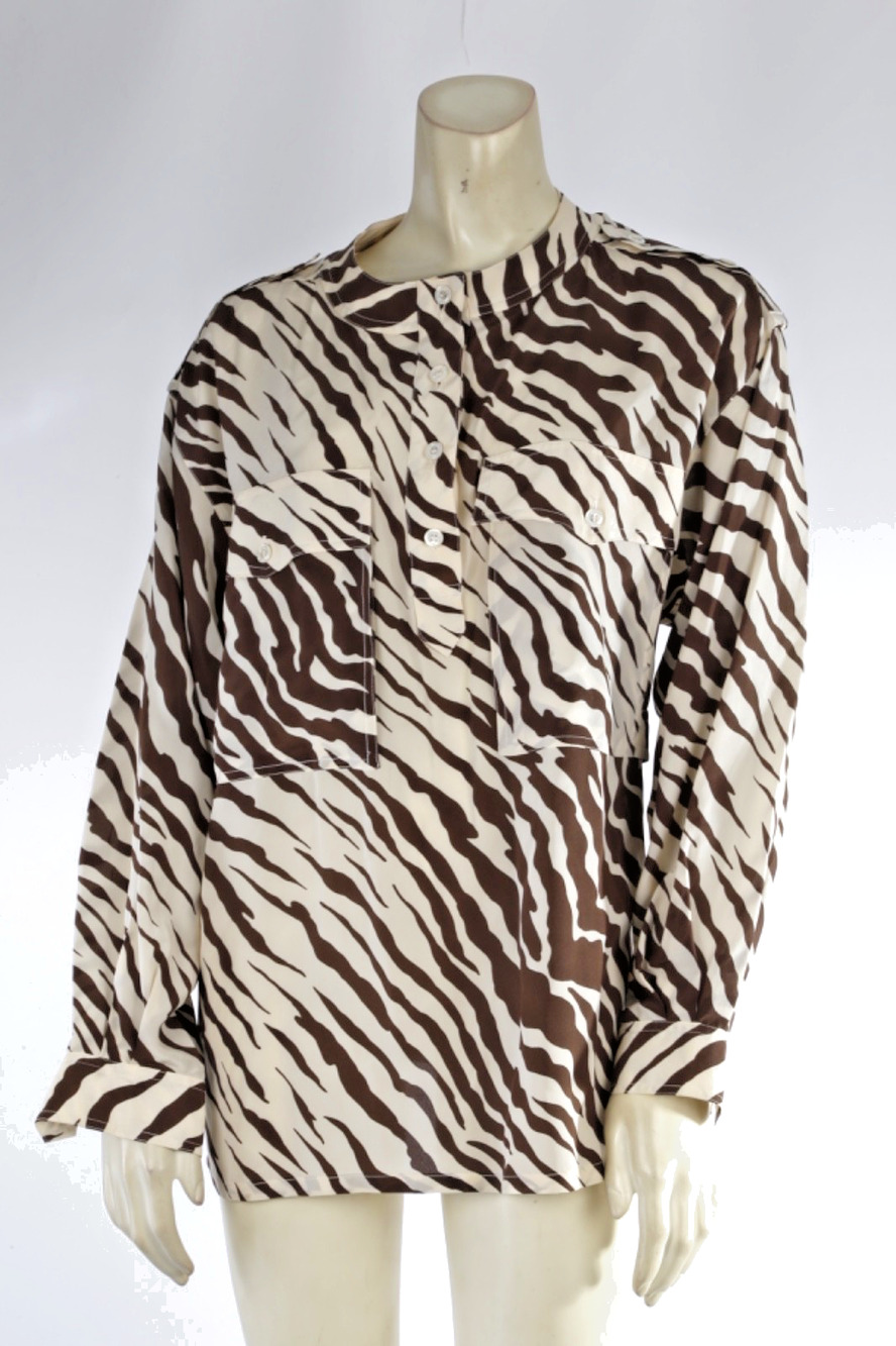 Vintage Escada 100% Silk Zebra Print Long Sleeve Button Down Blouse Top Size 42